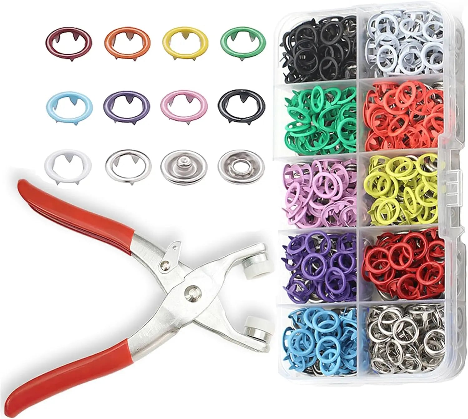 100 pc Colorful Metal Snap Button Fastener Kit