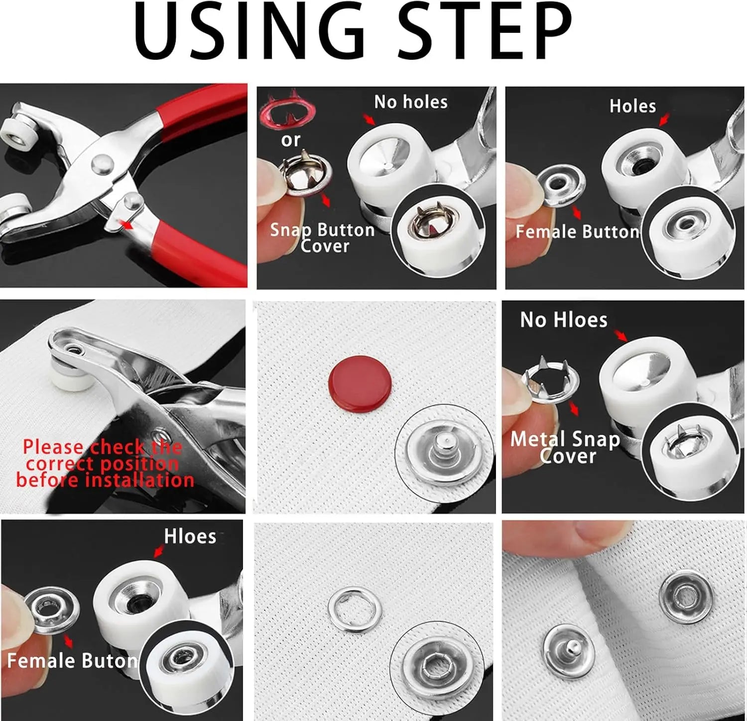 100 pc Colorful Metal Snap Button Fastener Kit