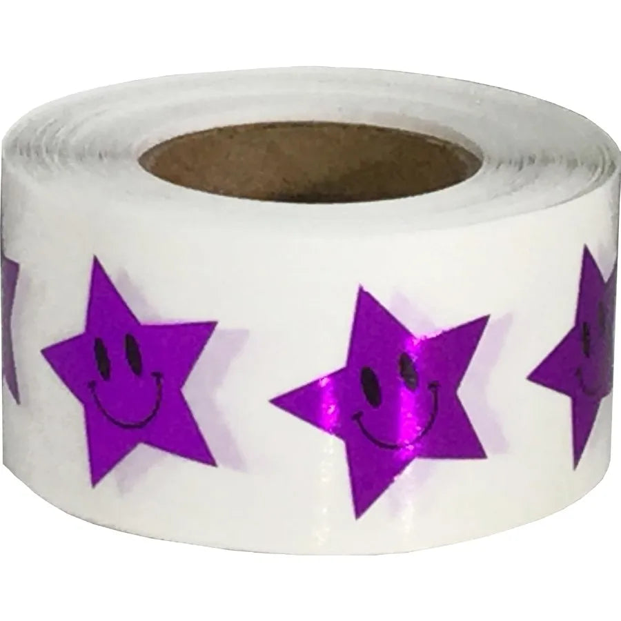 Metallic Purple Happy Face Star Shape Stickers