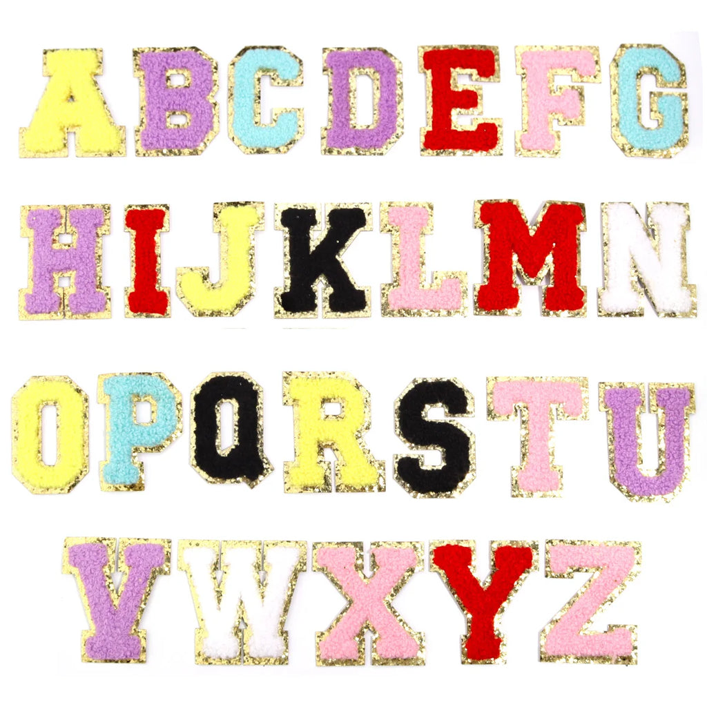 26Pcs English Letter Gold Edged Chenille Patches