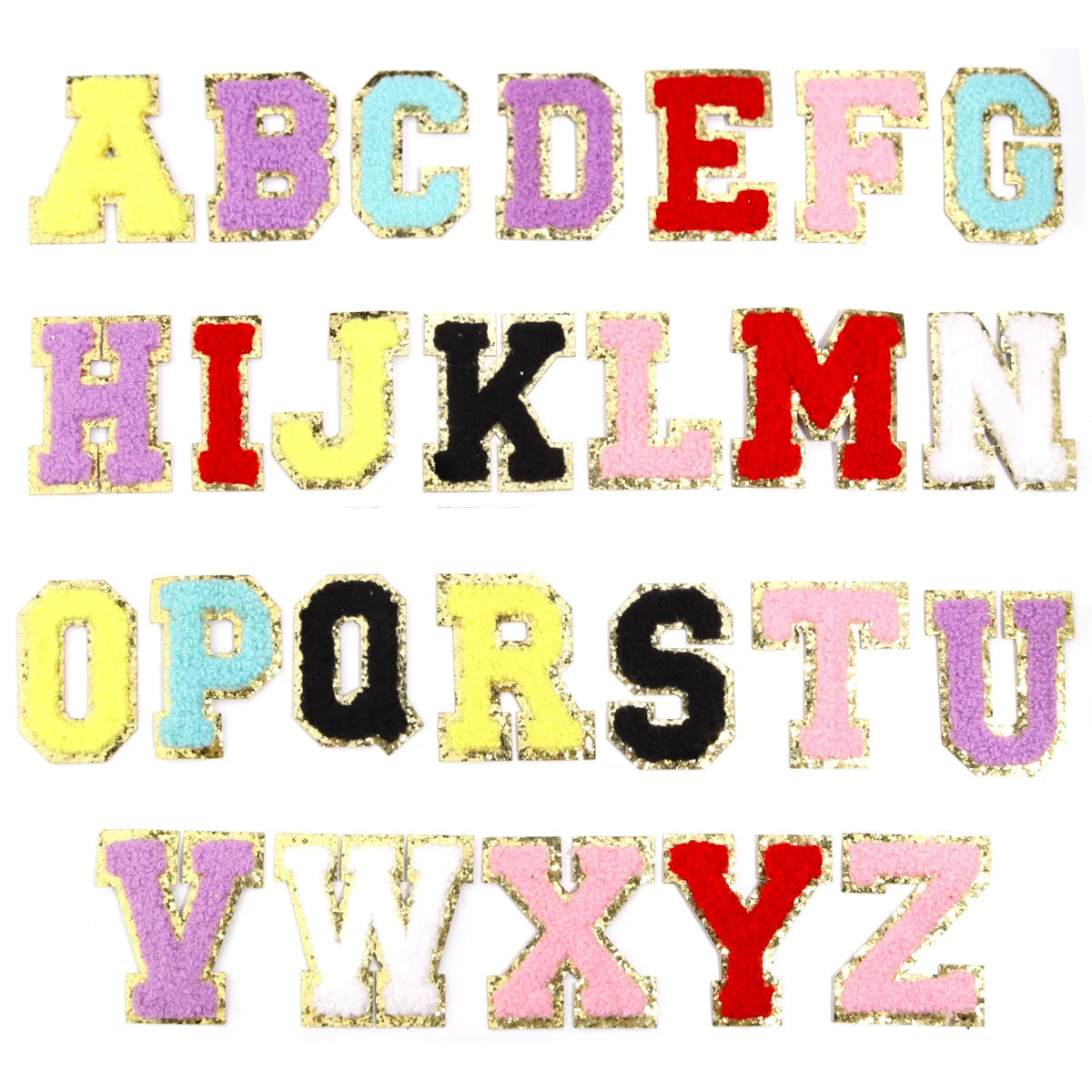 26Pcs English Letter Gold Edged Chenille Patches