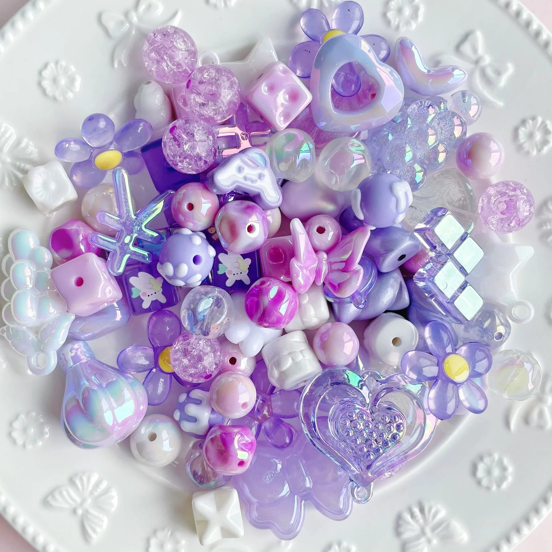 20g Y2K Randomly Mixed Bowknot Flower Heart Acrylic Cute Beads for DIY Necklace Keychain Bracelet Jewelry Craft Making Accessory