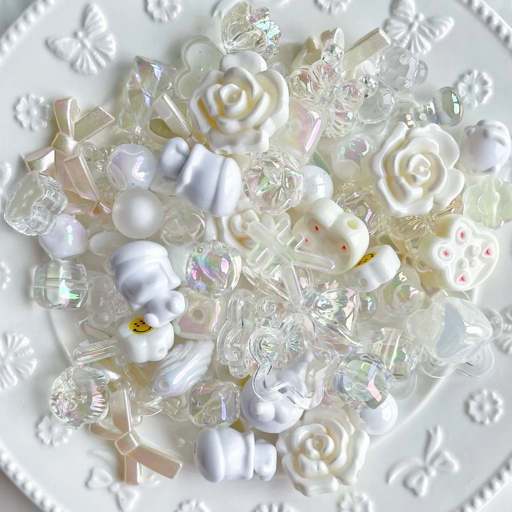 20g Y2K Randomly Mixed Bowknot Flower Heart Acrylic Cute Beads for DIY Necklace Keychain Bracelet Jewelry Craft Making Accessory