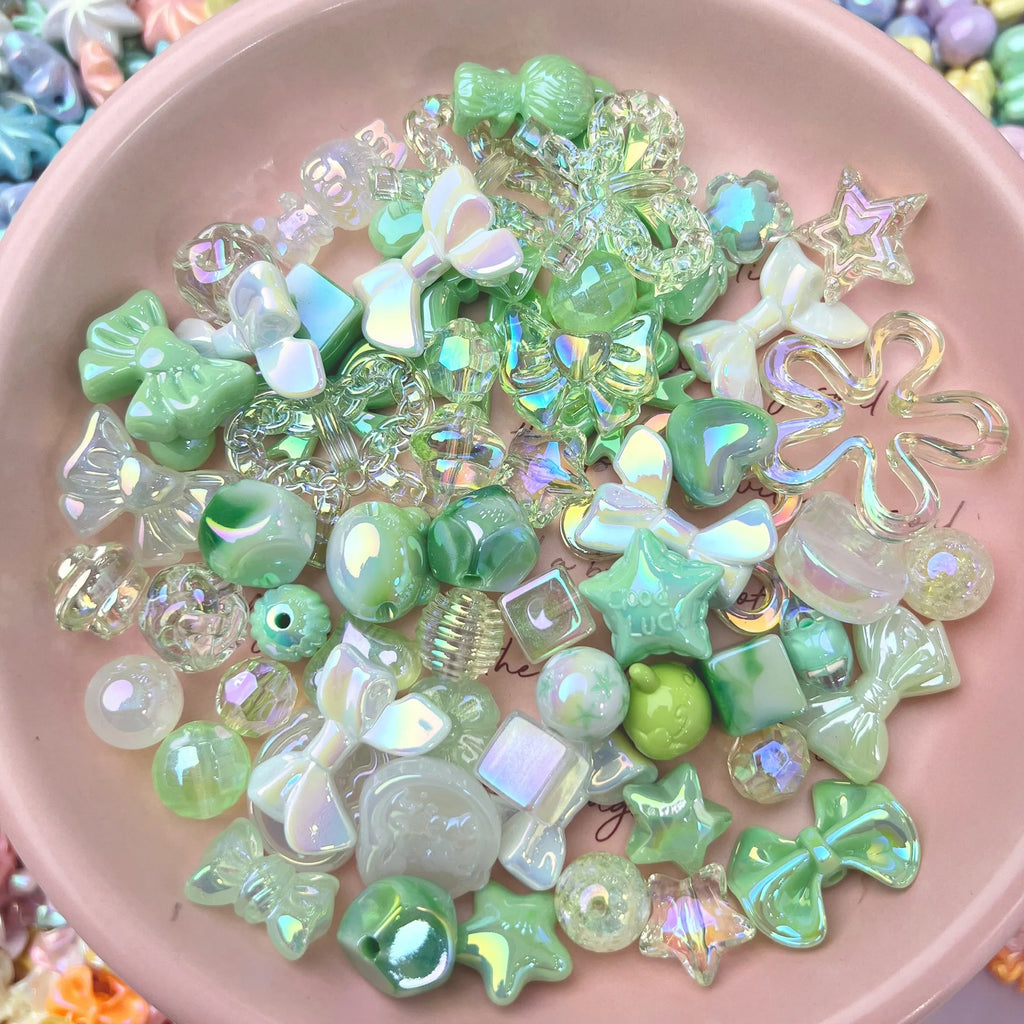 20g Y2K Randomly Mixed Bowknot Flower Heart Acrylic Cute Beads for DIY Necklace Keychain Bracelet Jewelry Craft Making Accessory