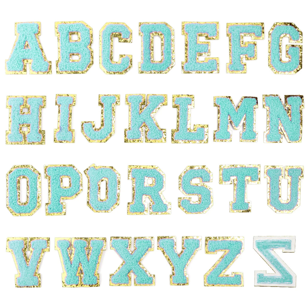 26Pcs English Letter Gold Edged Chenille Patches