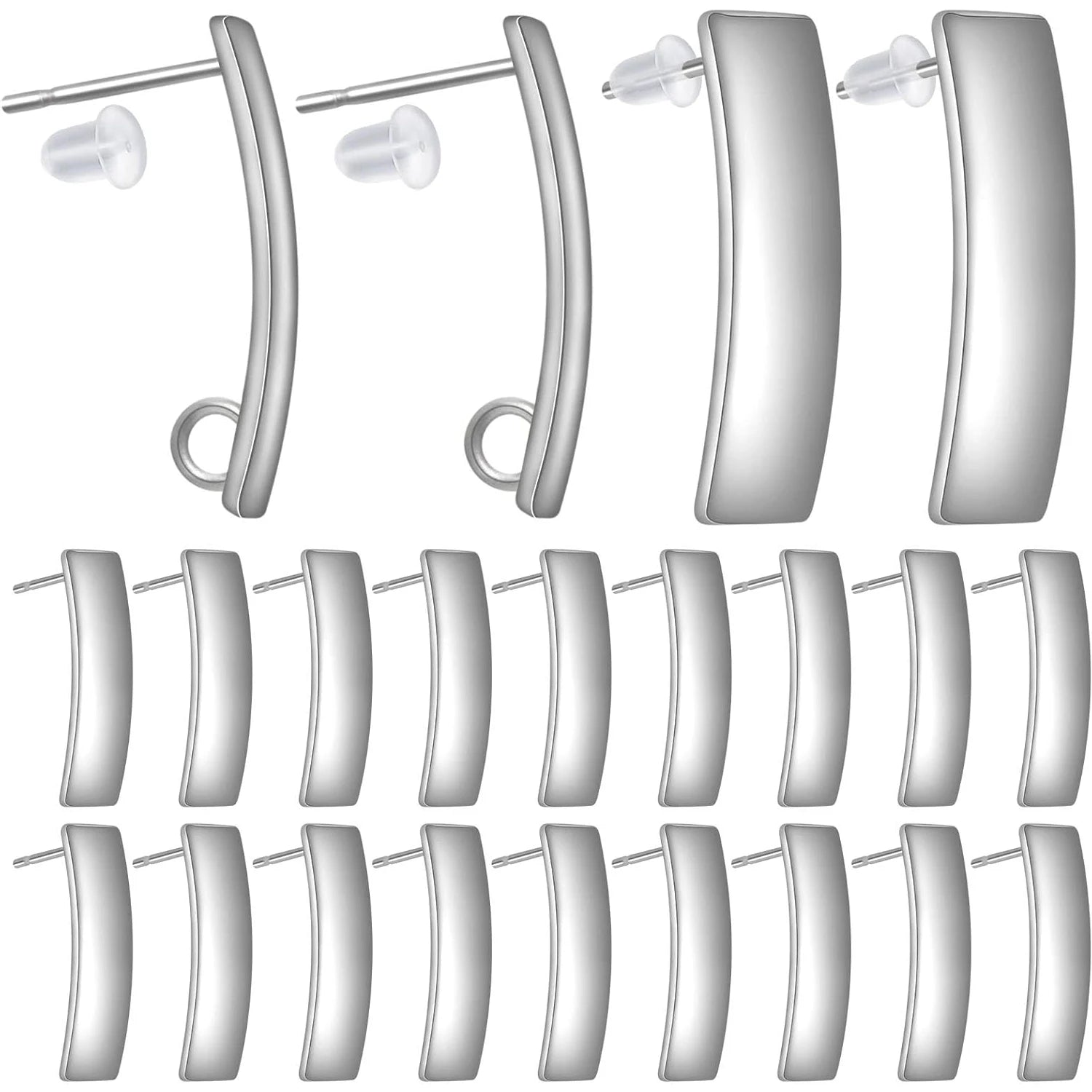 30pcs Flat Blank Earring Posts with Loop