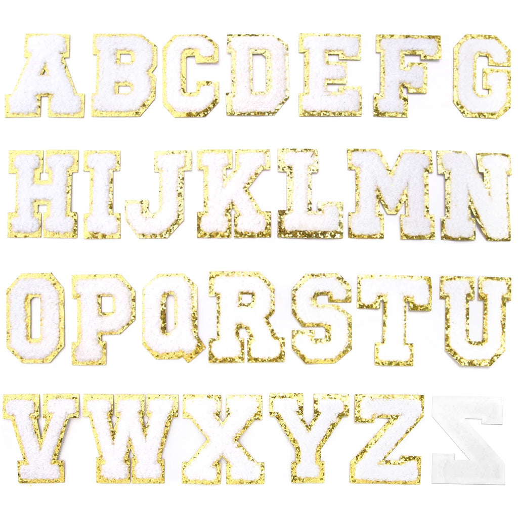 26Pcs English Letter Gold Edged Chenille Patches