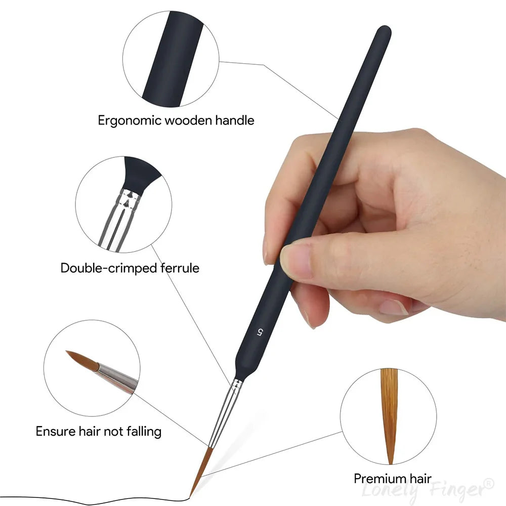 11Pcs Black Detail Paint Brush Set