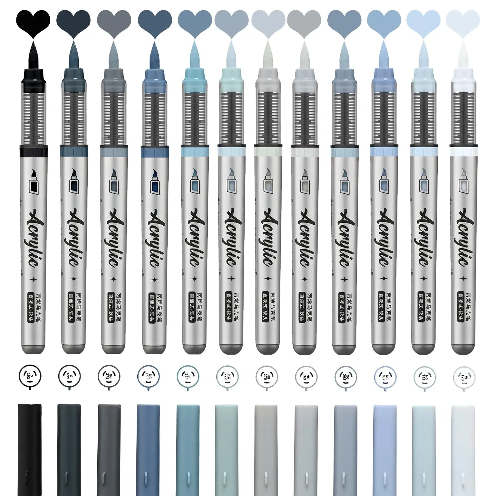 12 pcs Brush Tip Acrylic Paint Pen Set