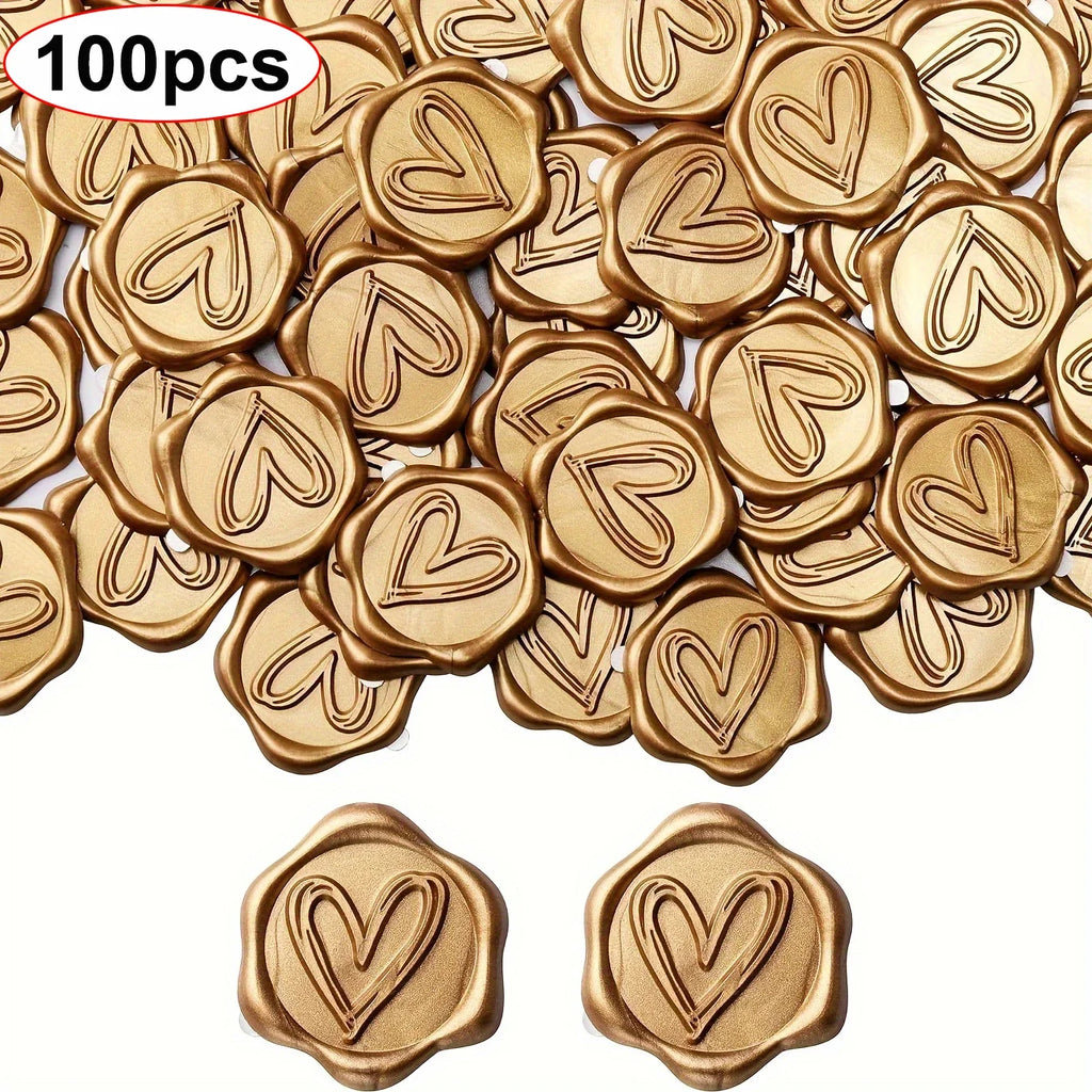 Gold Heart Wax Seal Self-Adhesive Stickers