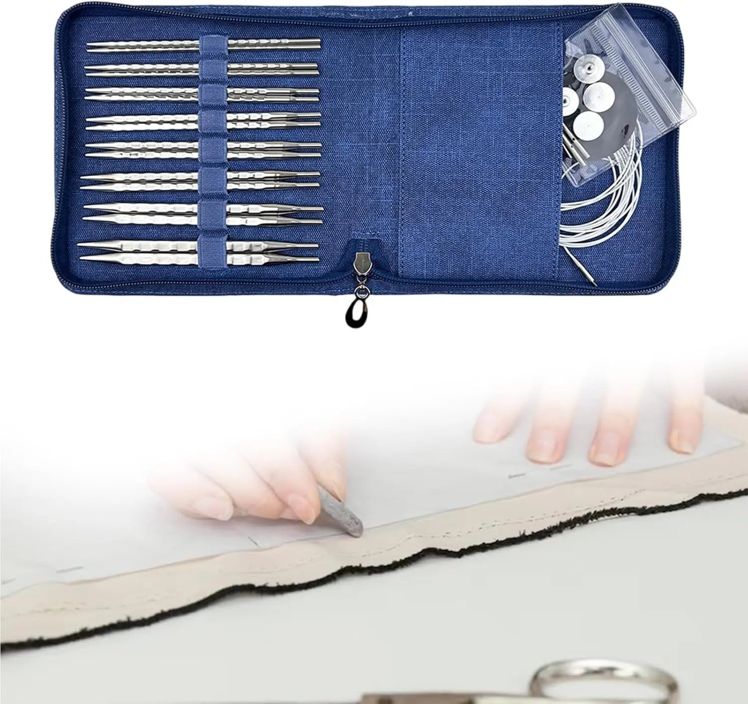 Interchangeable Knitting Needle Set With Storage Pouch