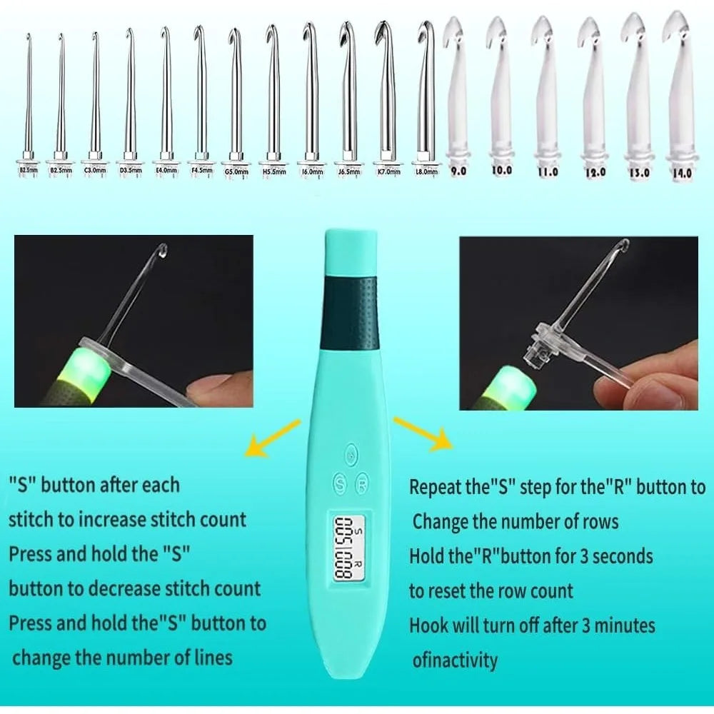 Crochet Hook Set with Digital Counter & Light