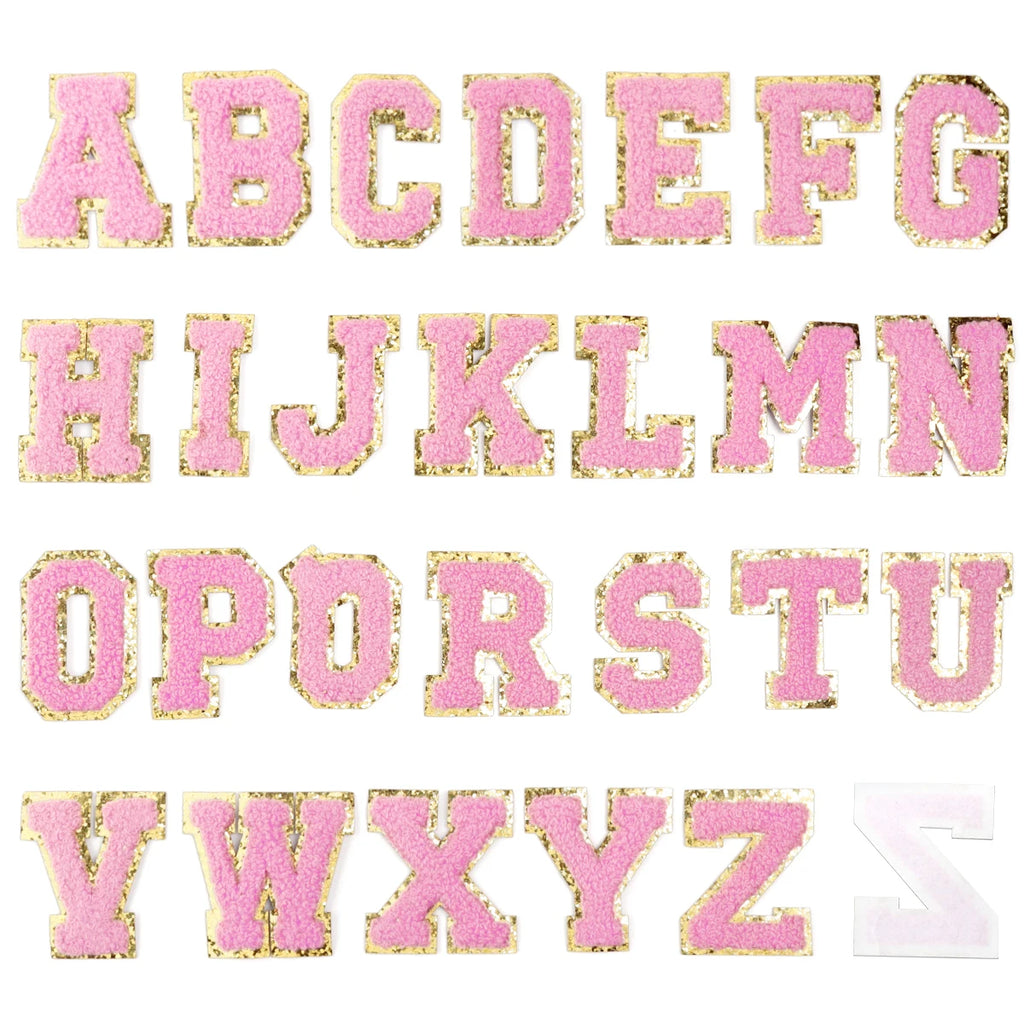26Pcs English Letter Gold Edged Chenille Patches