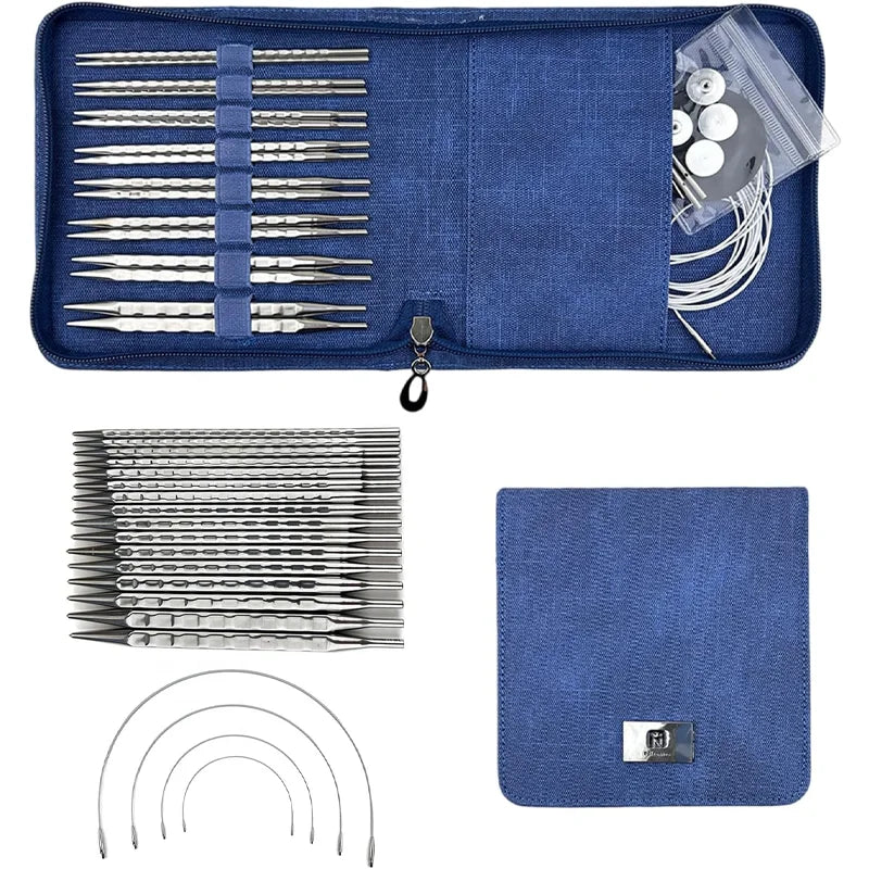 Interchangeable Knitting Needle Set With Storage Pouch