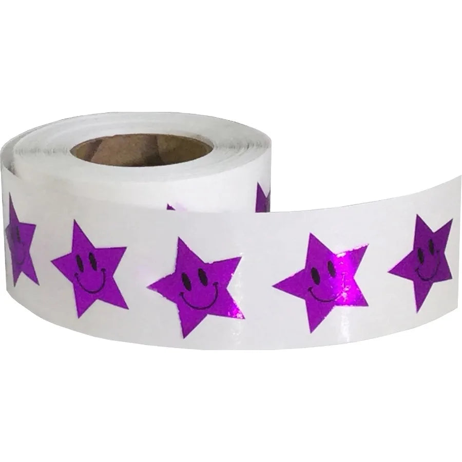 Metallic Purple Happy Face Star Shape Stickers
