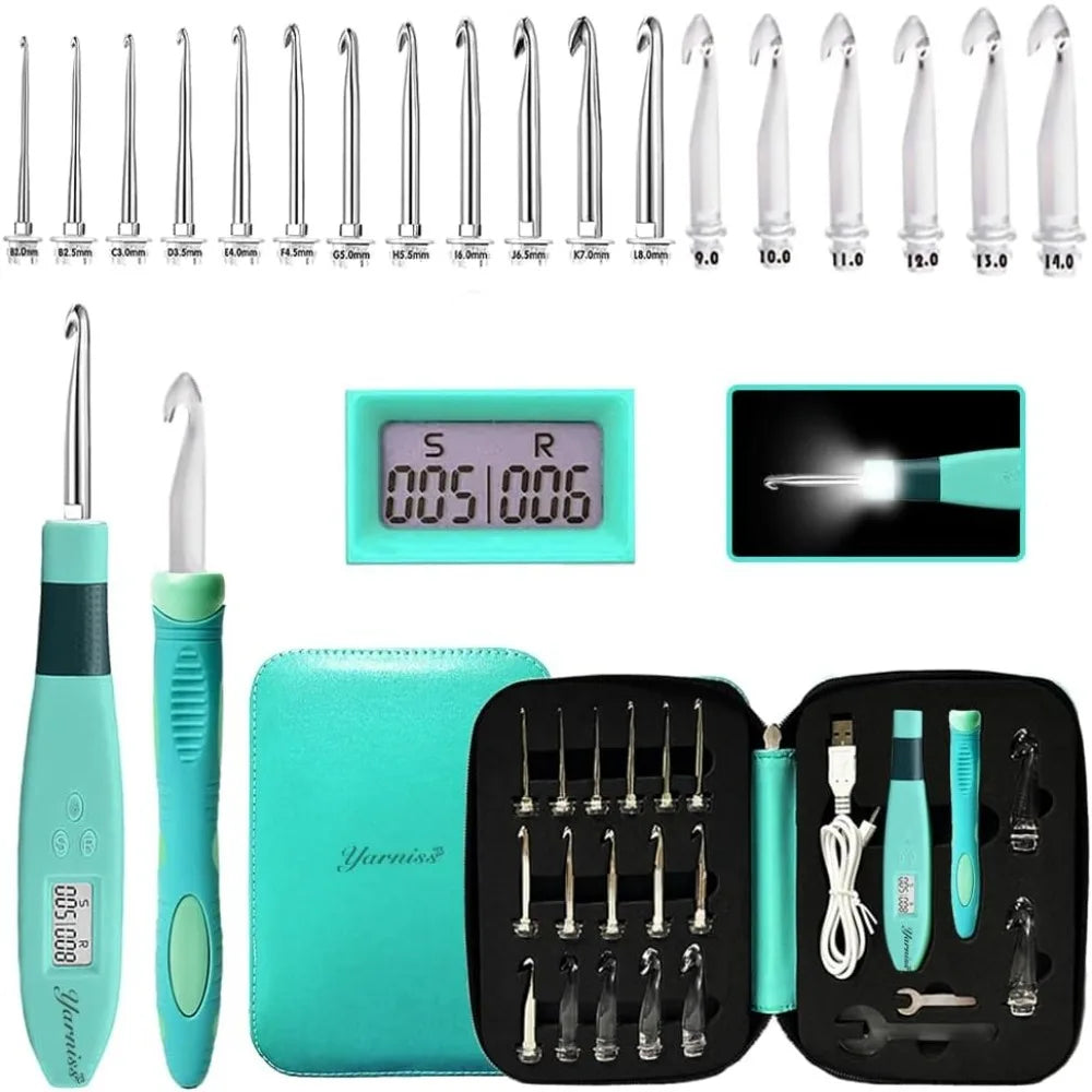 Crochet Hook Set with Digital Counter & Light