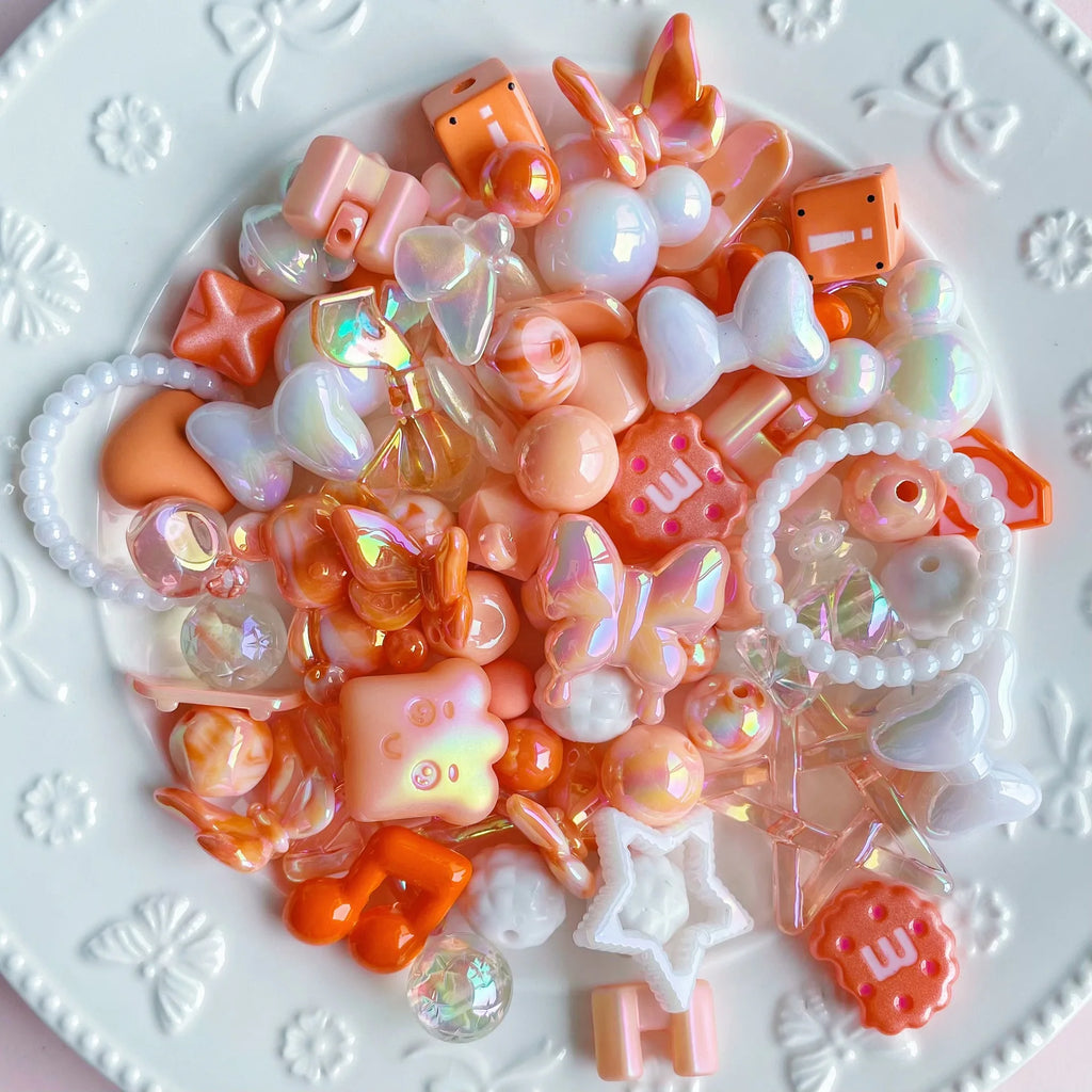 20g Y2K Randomly Mixed Bowknot Flower Heart Acrylic Cute Beads for DIY Necklace Keychain Bracelet Jewelry Craft Making Accessory
