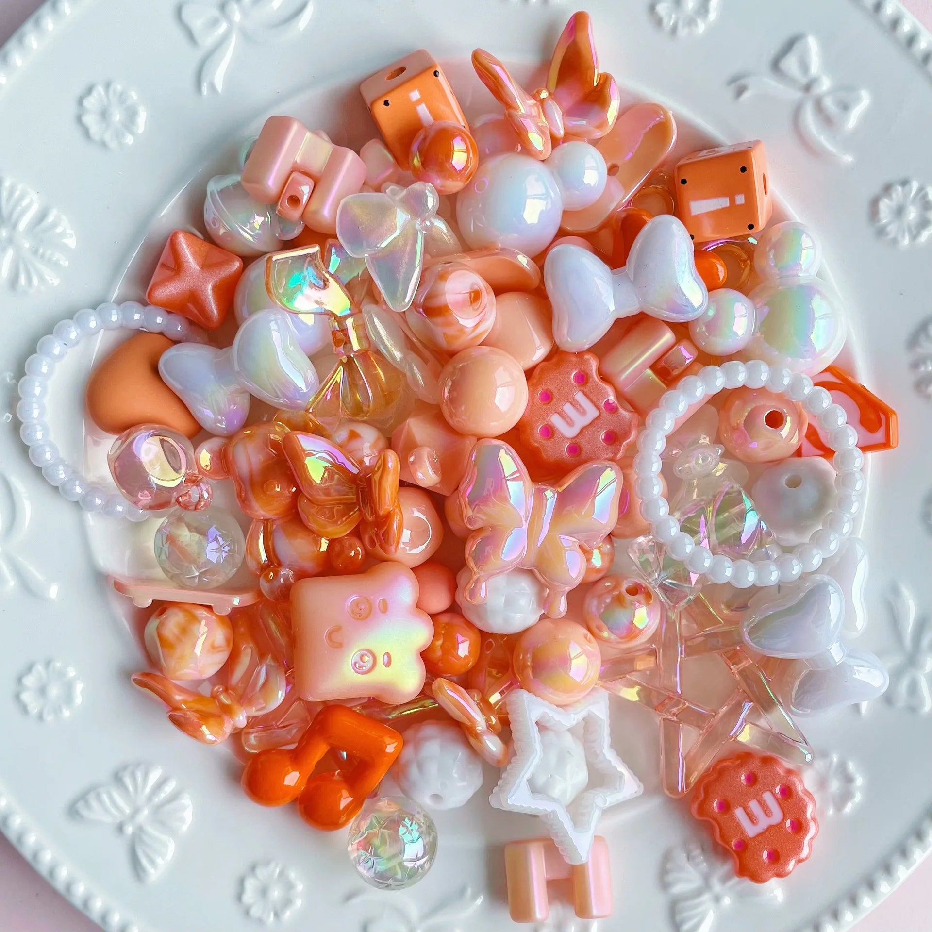 20g Y2K Randomly Mixed Bowknot Flower Heart Acrylic Cute Beads for DIY Necklace Keychain Bracelet Jewelry Craft Making Accessory