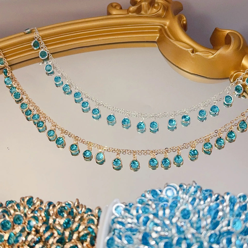 Lake Blue Glass Pendant Tassel Chain