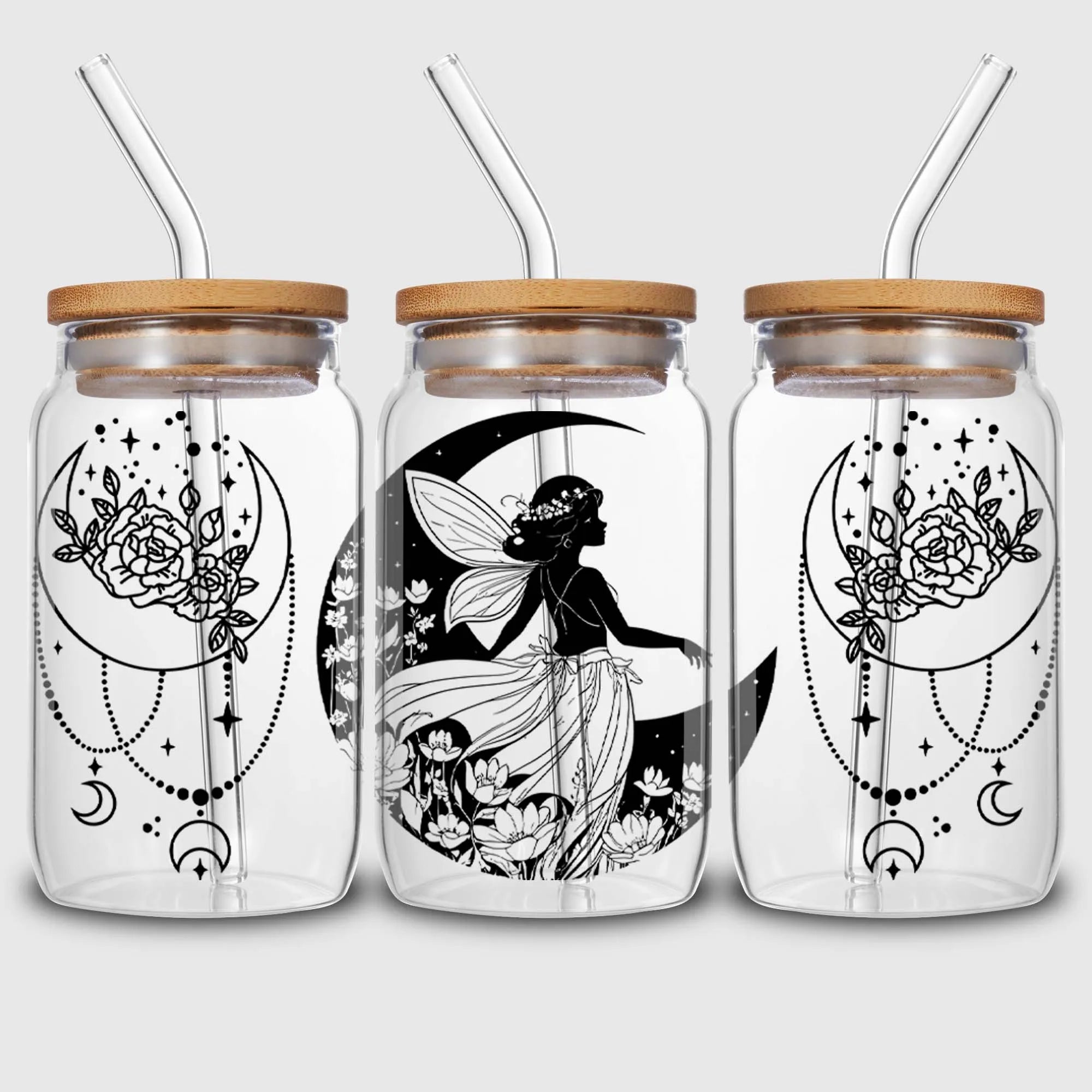 Moon Fairy DTF Glass Cup Stickers
