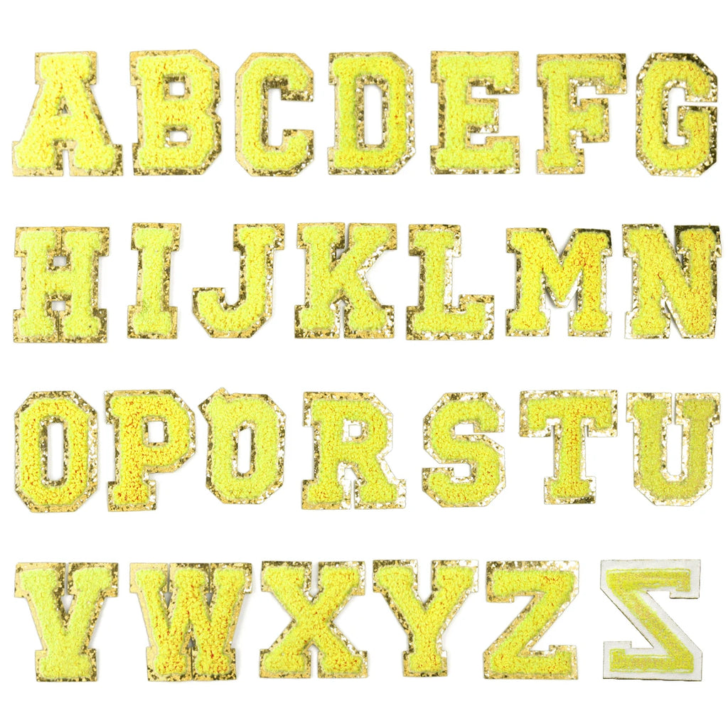 26Pcs English Letter Gold Edged Chenille Patches