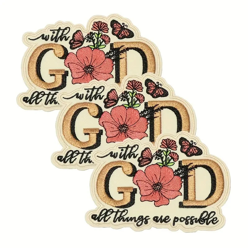 3PCS With God All Things Are Possible Embroidered Patch