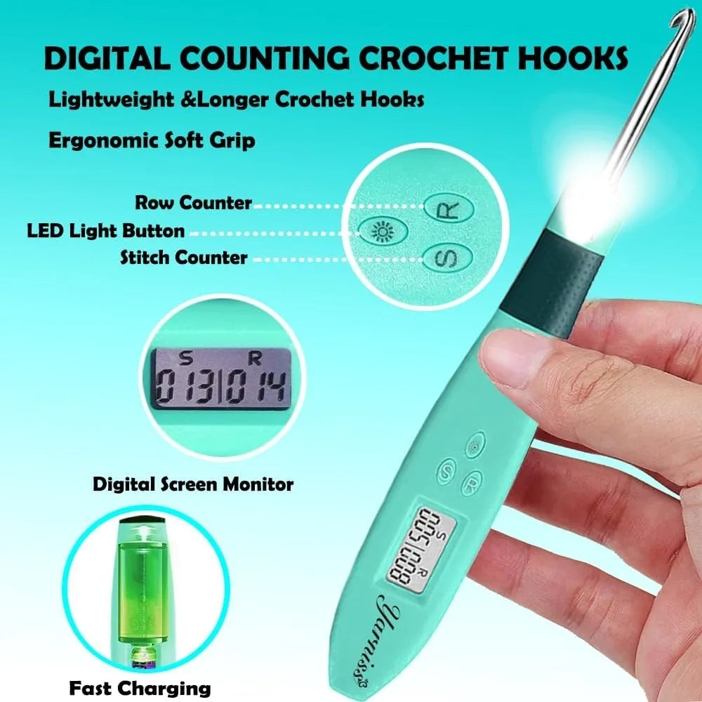 Crochet Hook Set with Digital Counter & Light