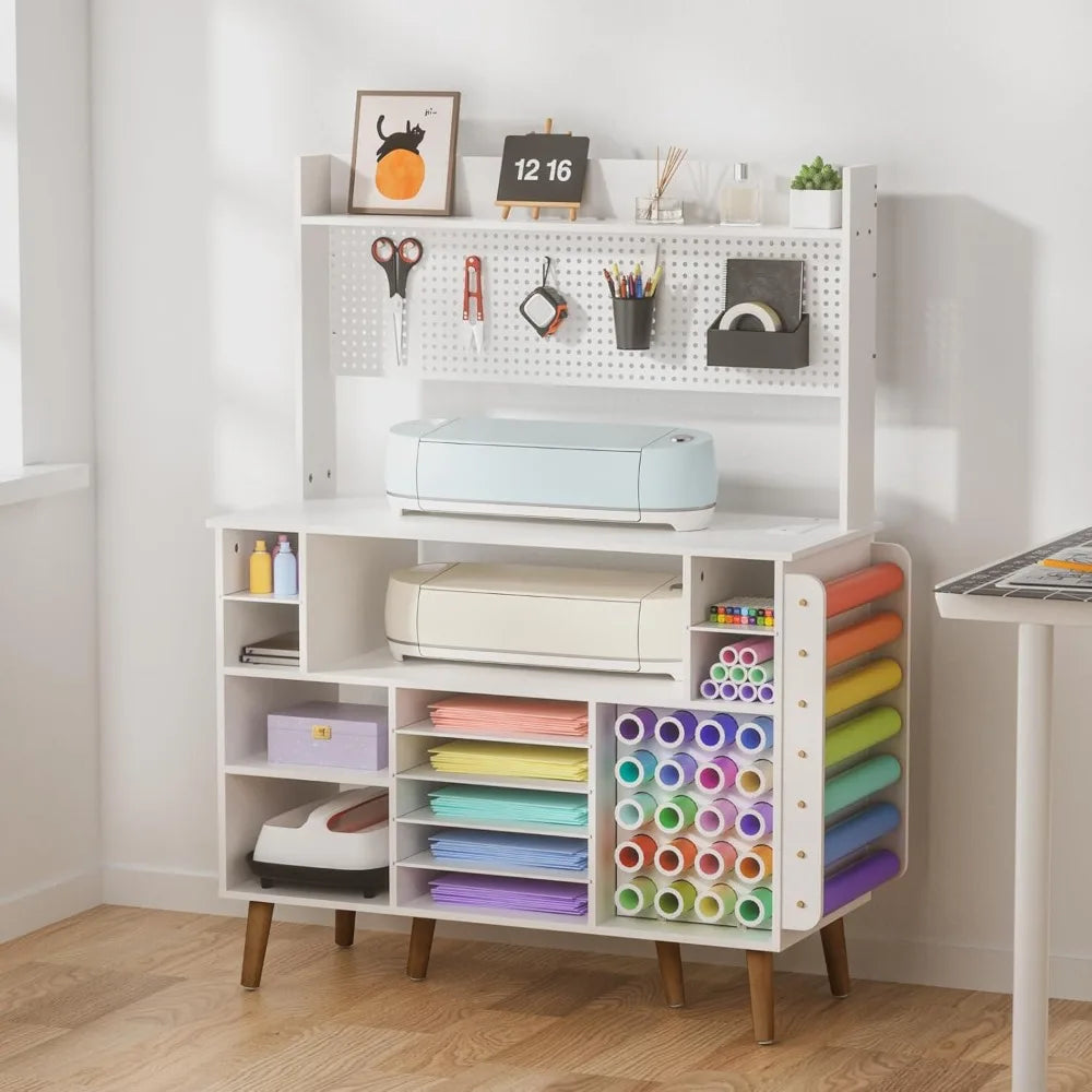 Craft Table with Power Outlet and Storage