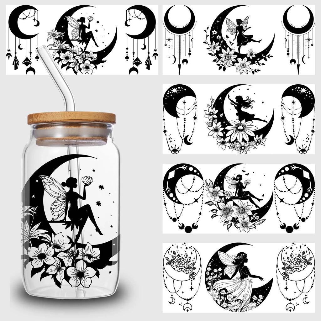 Moon Fairy DTF Glass Cup Stickers