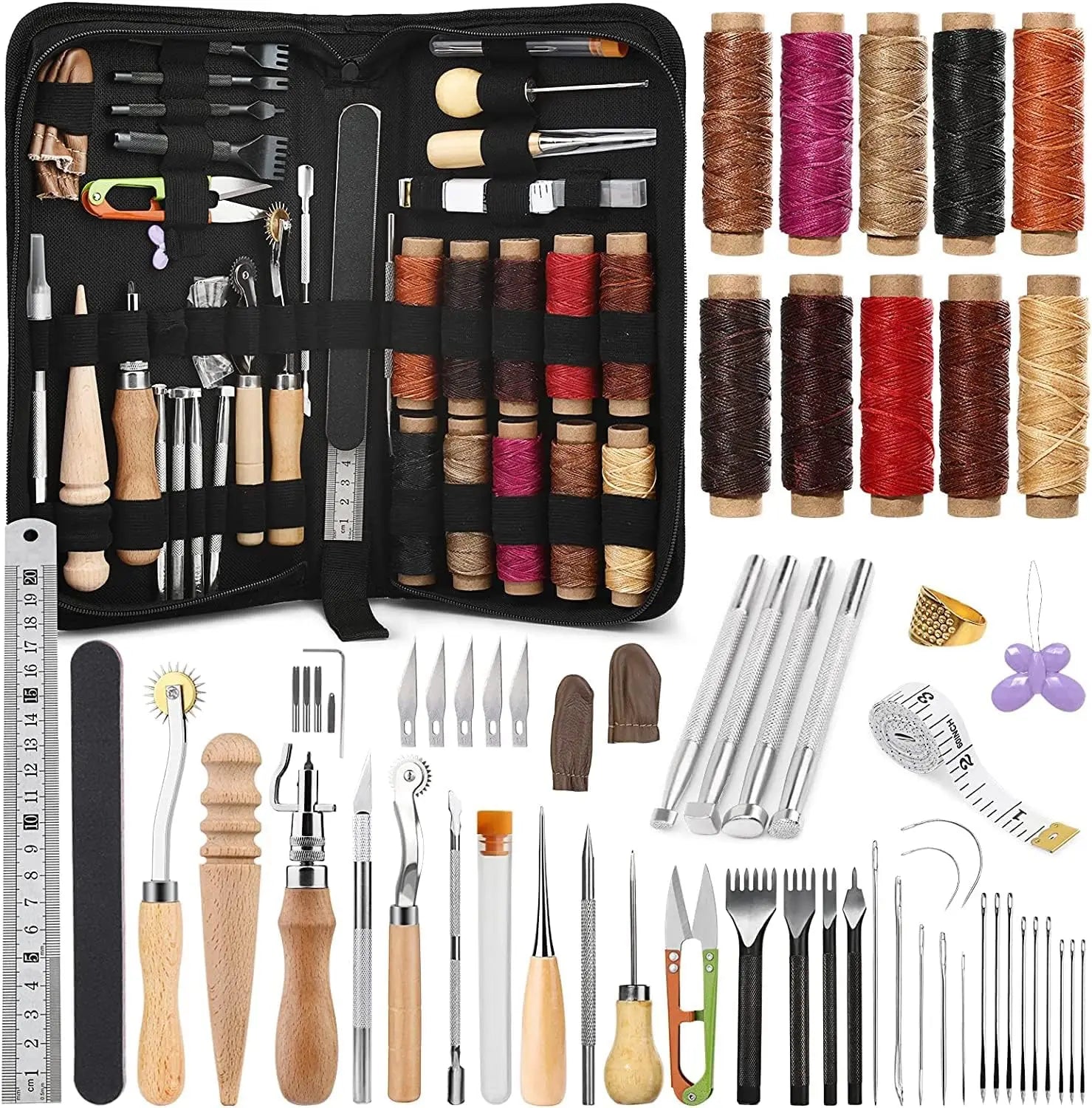 60-Piece Leather Craft Kit with Storage Bag