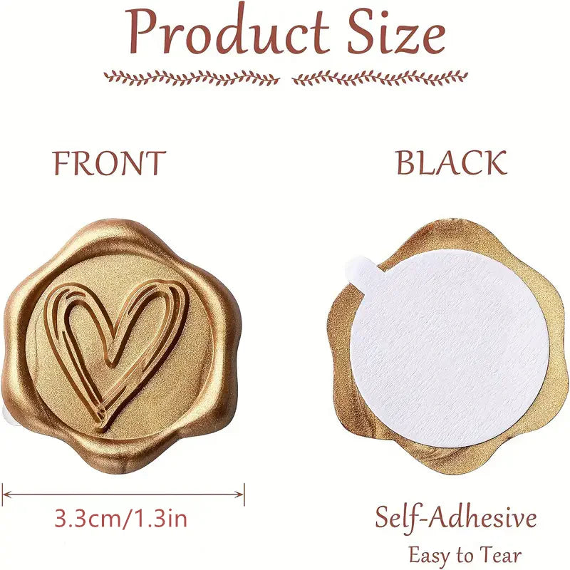 Gold Heart Wax Seal Self-Adhesive Stickers