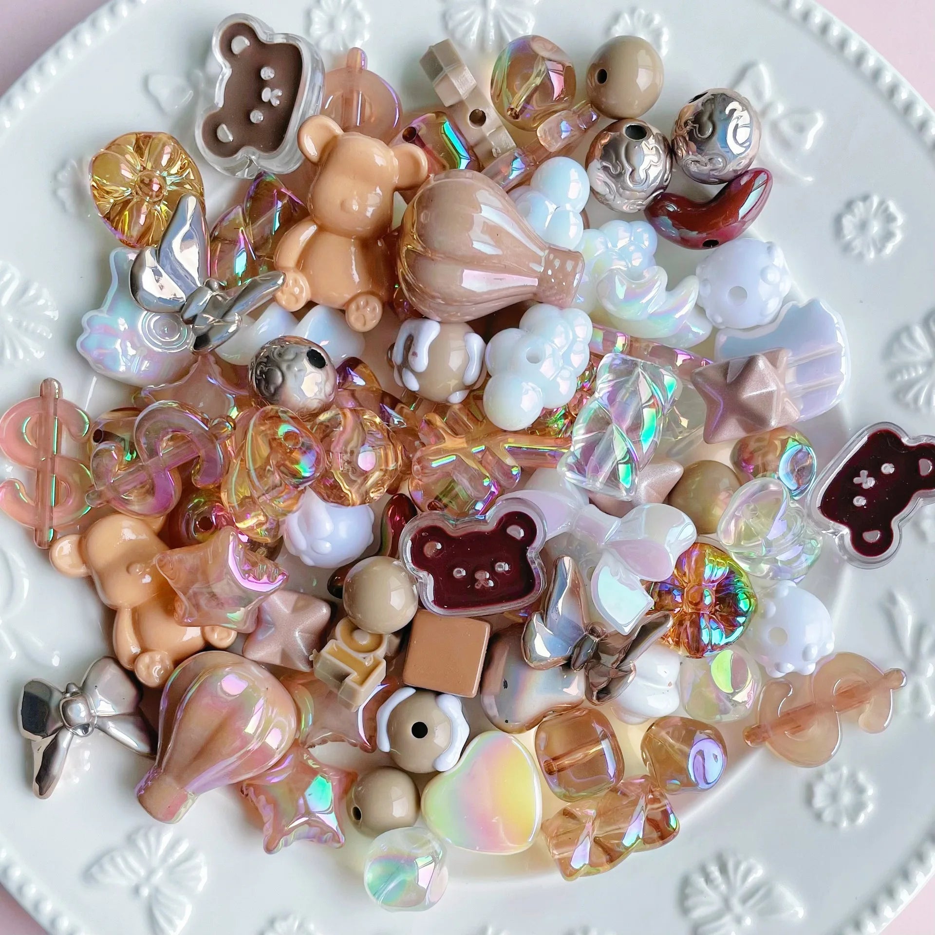 20g Y2K Randomly Mixed Bowknot Flower Heart Acrylic Cute Beads for DIY Necklace Keychain Bracelet Jewelry Craft Making Accessory