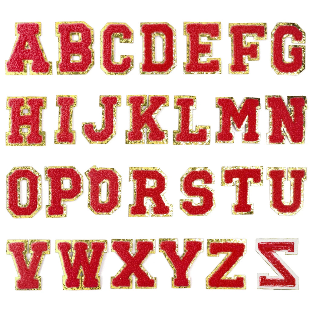 26Pcs English Letter Gold Edged Chenille Patches