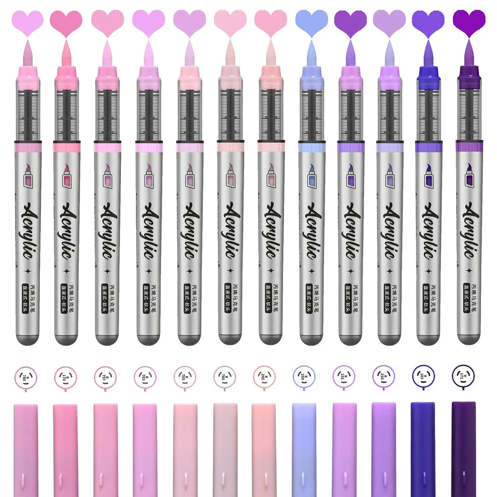 12 pcs Brush Tip Acrylic Paint Pen Set