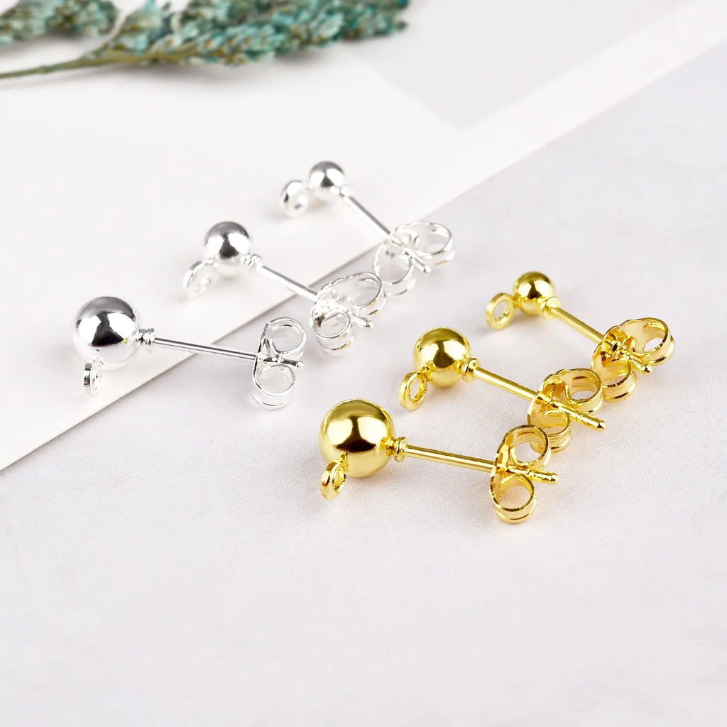 50pcs Gold/Silver Stainless Steel Earring Stud Blanks