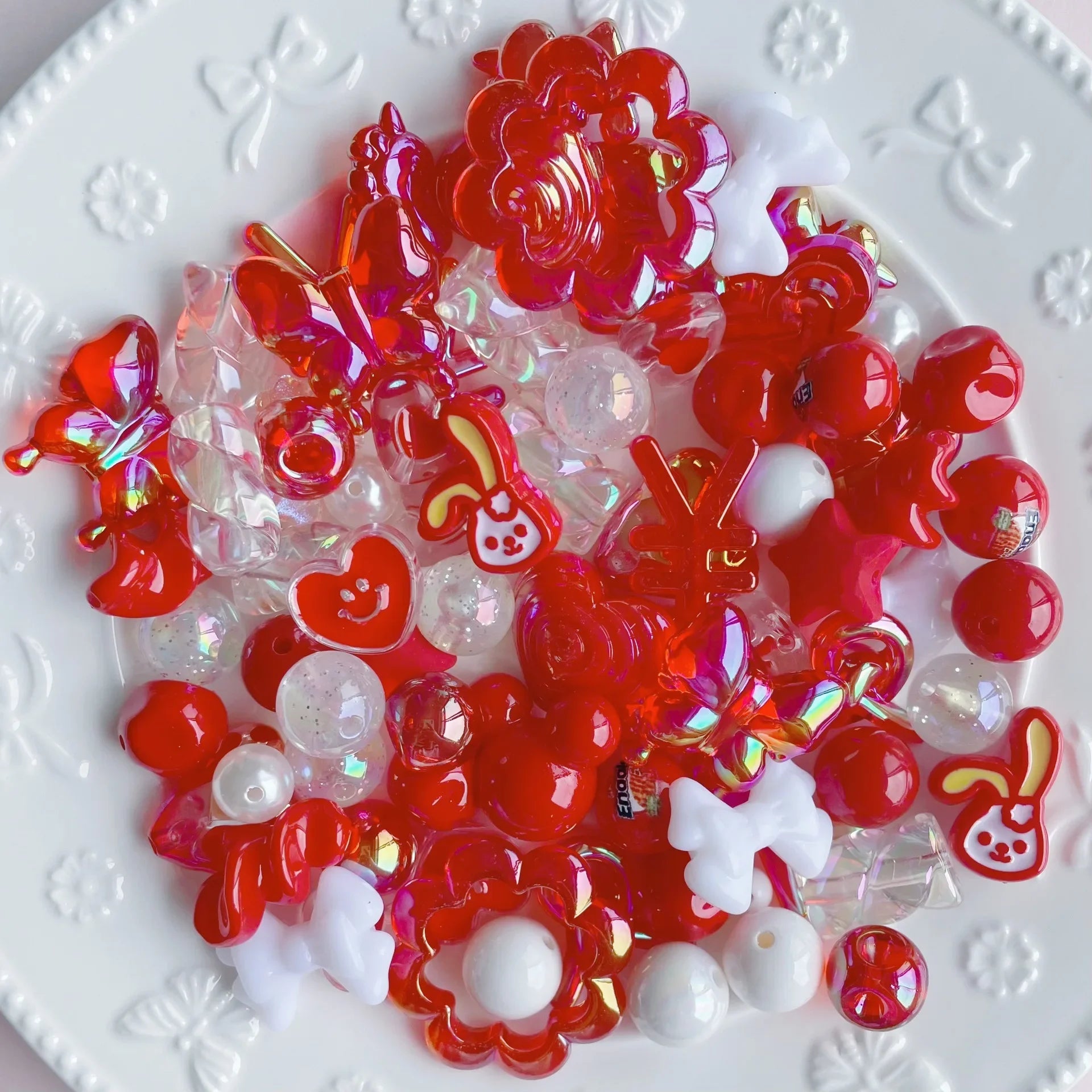 20g Y2K Randomly Mixed Bowknot Flower Heart Acrylic Cute Beads for DIY Necklace Keychain Bracelet Jewelry Craft Making Accessory