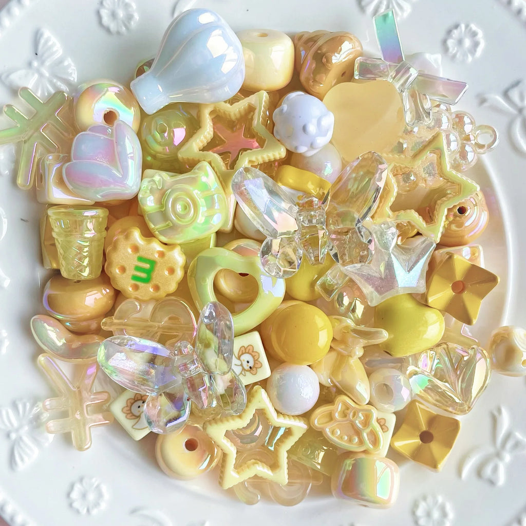 20g Y2K Randomly Mixed Bowknot Flower Heart Acrylic Cute Beads for DIY Necklace Keychain Bracelet Jewelry Craft Making Accessory
