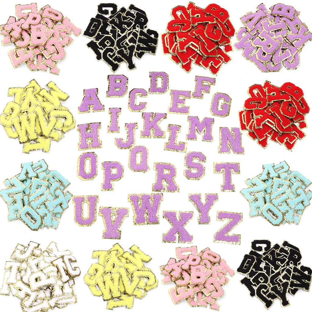 26Pcs English Letter Gold Edged Chenille Patches