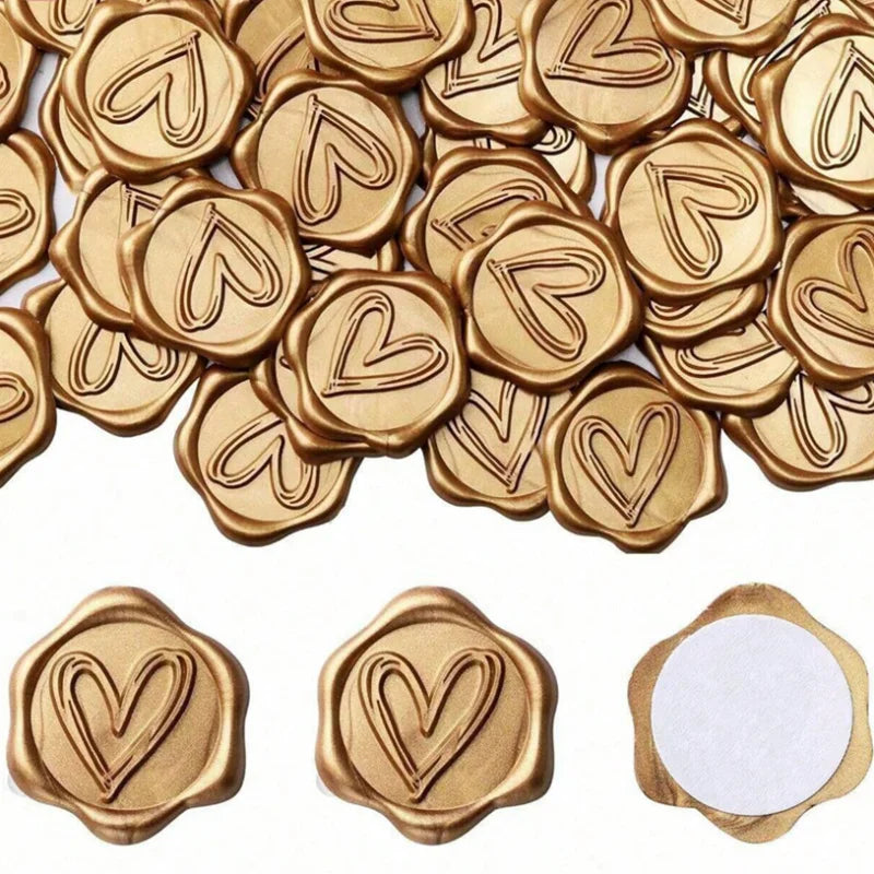Gold Heart Wax Seal Self-Adhesive Stickers