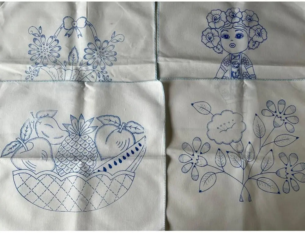 Embroidery Kit with 4 Napkins, 24 Floss Colors, Needle & Hoop