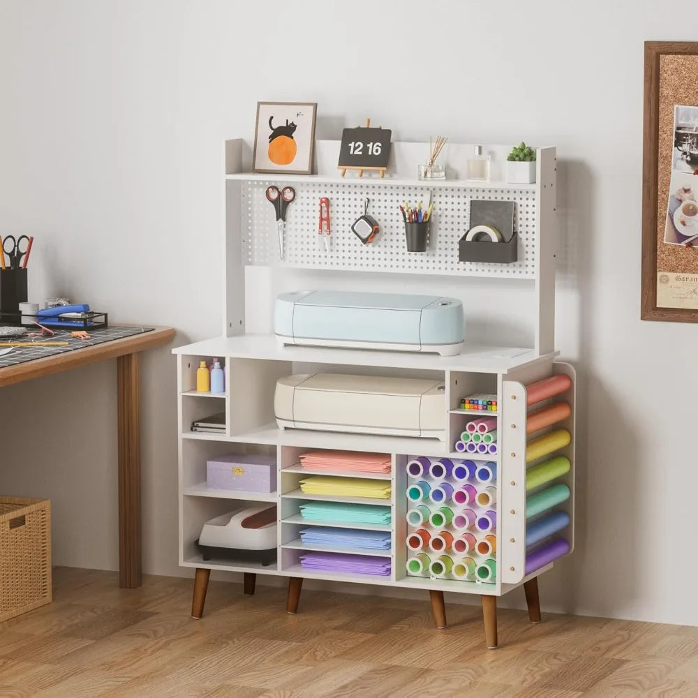 Craft Table with Power Outlet and Storage