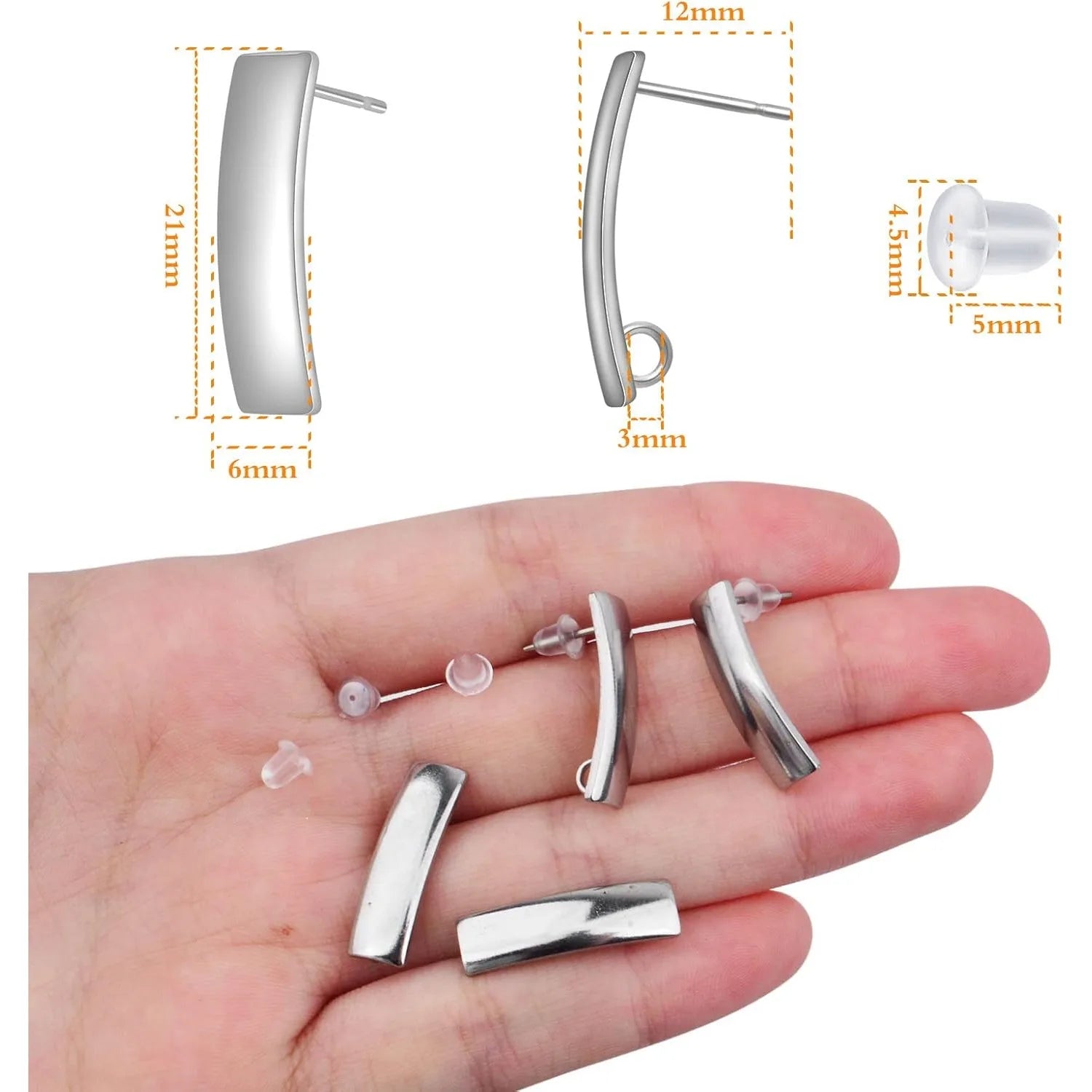 30pcs Flat Blank Earring Posts with Loop