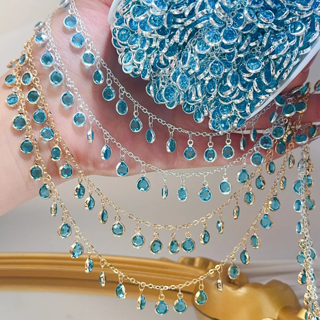 Lake Blue Glass Pendant Tassel Chain