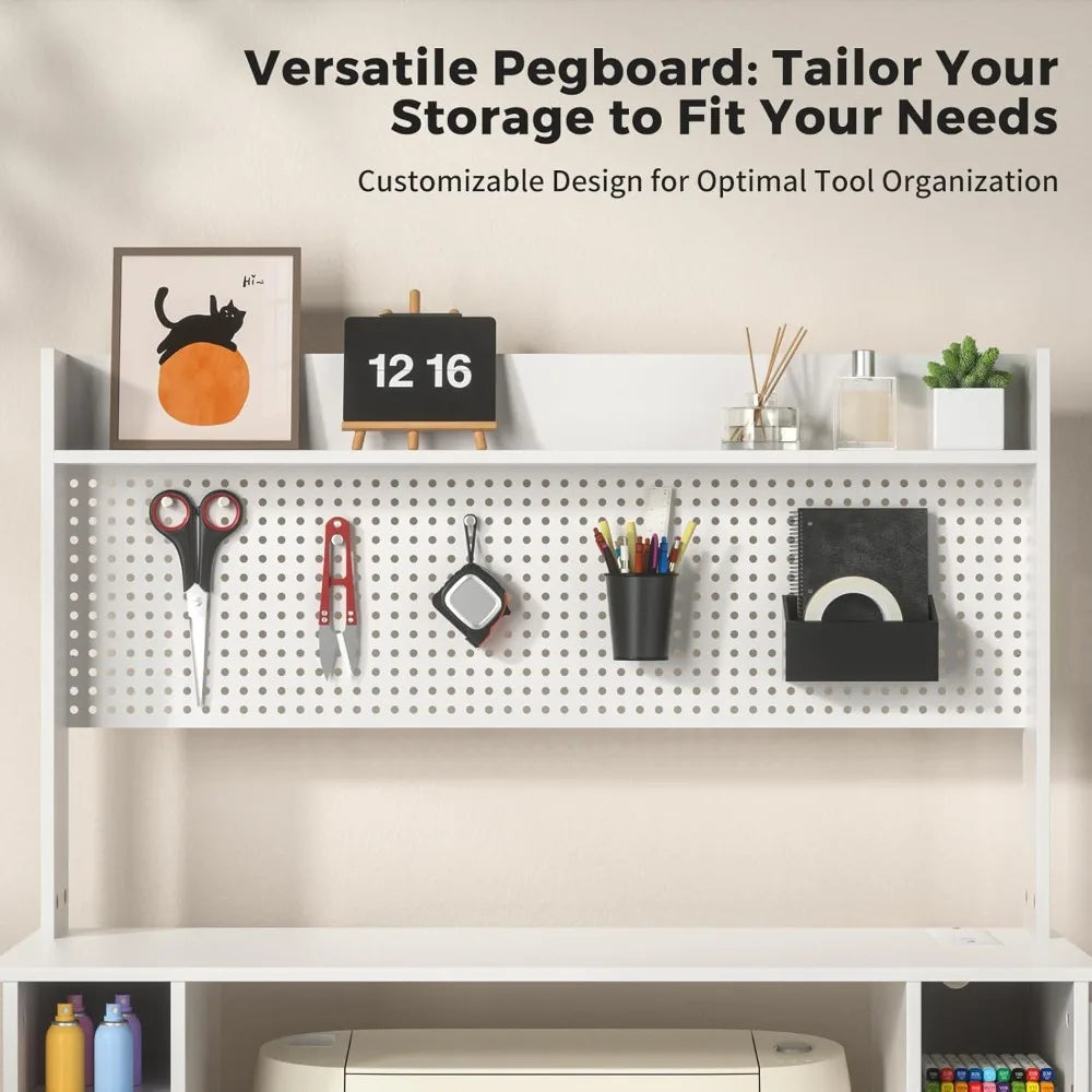 Craft Table with Power Outlet and Storage