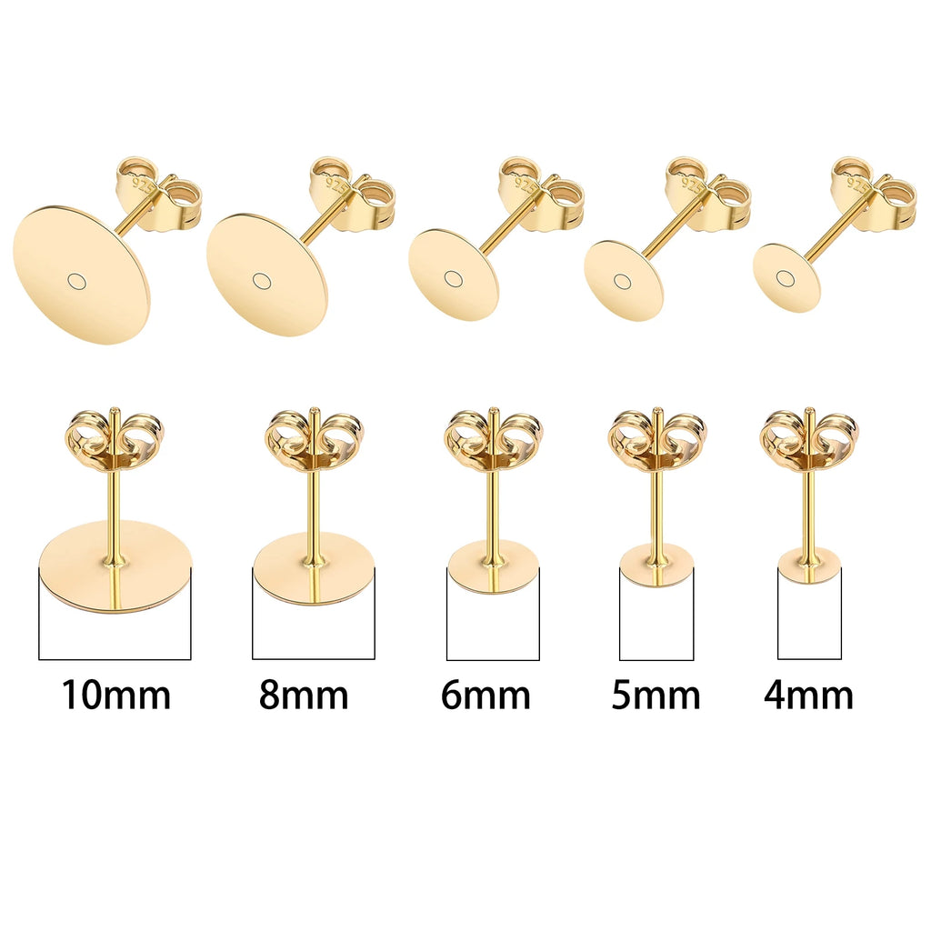 50pcs Gold/Silver Stainless Steel Earring Stud Blanks