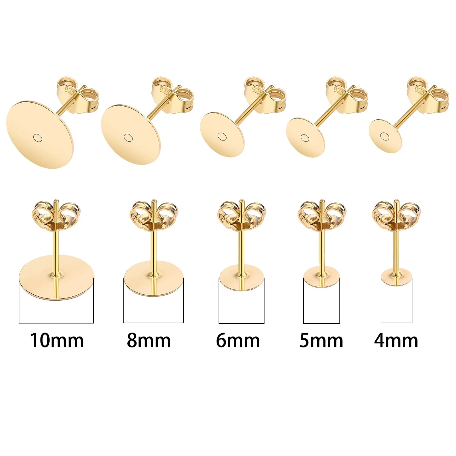 50pcs Gold/Silver Stainless Steel Earring Stud Blanks