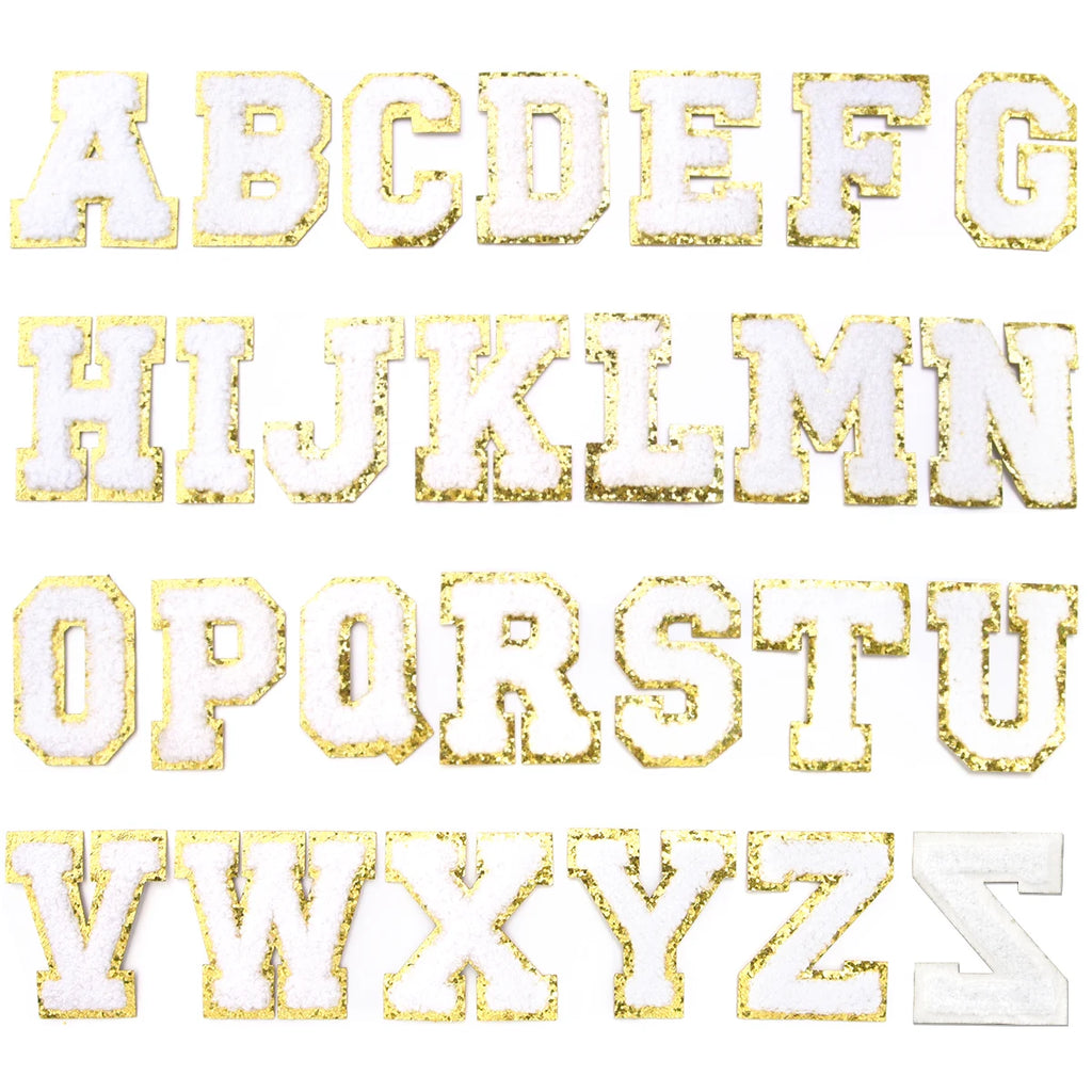 26Pcs English Letter Gold Edged Chenille Patches