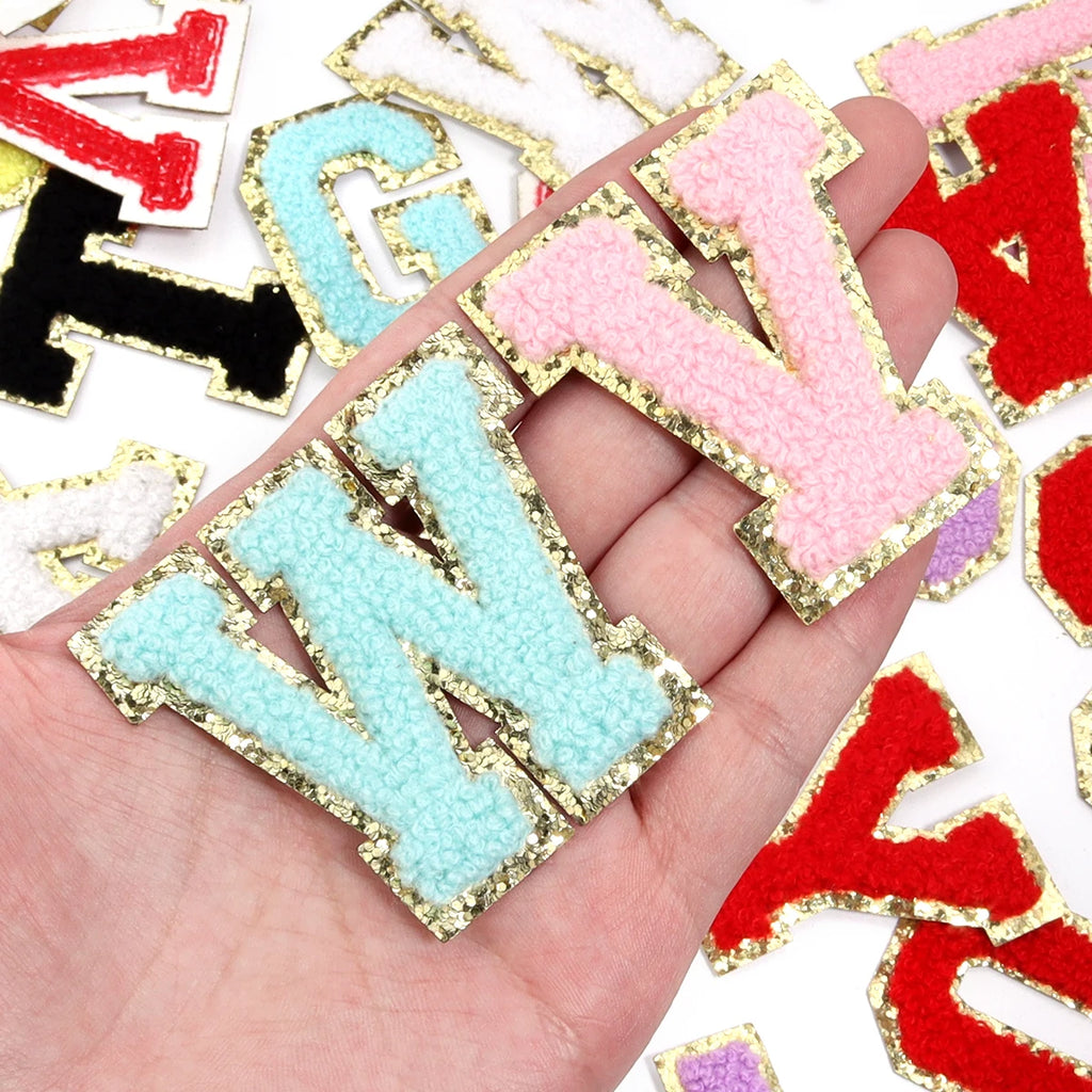26Pcs English Letter Gold Edged Chenille Patches