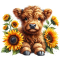 Rustic Sunflower Highland Cows Fabric Panel 7