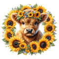 Rustic Sunflower Highland Cows Fabric Panel 17